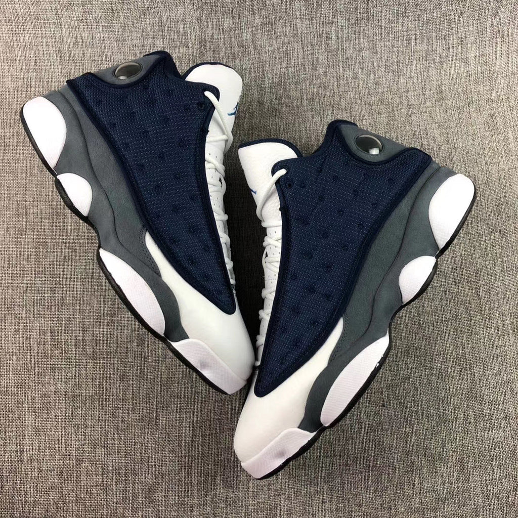 Air Jordan 13 Flint Navy Blue and White Sneakers