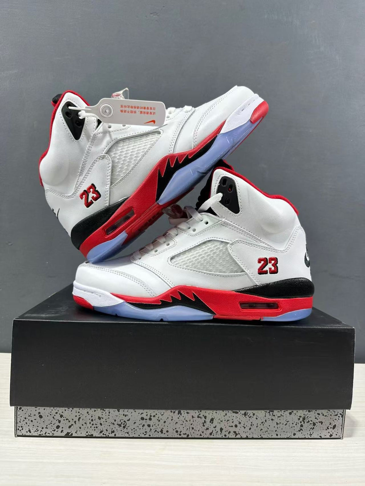 Jordan Air Jordan 5 Fire Red Black Tongue Sneakers White Red