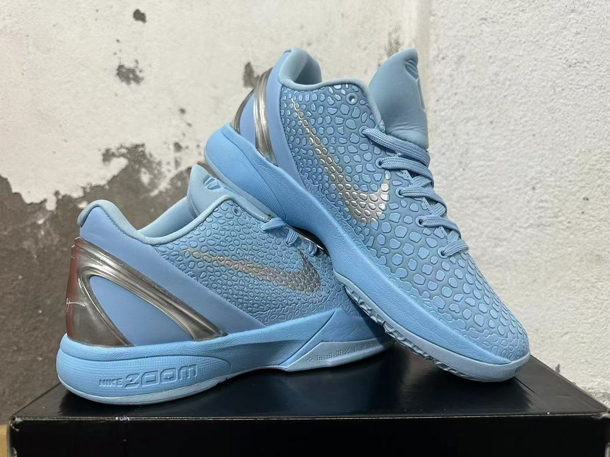 Nike Kobe 6 Protro Basketball Shoes, Light Blue and Silver