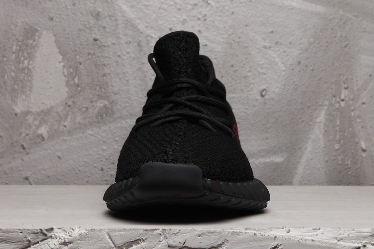 Yeezy 350 V2 Black Sneakers with Red Detail