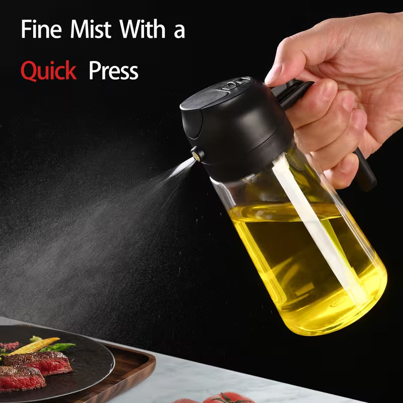 2 in 1 Oil Spray Bottle and Dispenser 470ml Olive Oil Sprayer for Cooking Air Fryer BBQ Baking and Salad Kitchen Tool